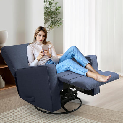 Swivel Rocker Recliner Chair for Adults, High Back Fabric Recliner with Deep Seat, Manual Glider for Living Room & Nursery, Grey