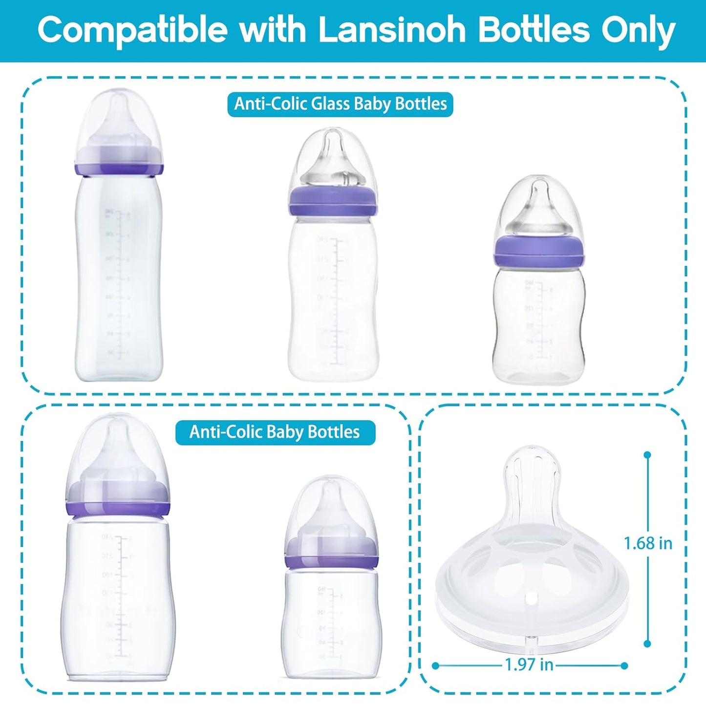 Baby Silicone Nipples for Lansinoh Bottles, Anti-Colic Replacement Nipple for Baby 6m+, BPA Free, Fast Flow, Size L, 6 Count