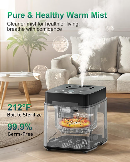 Mifasol Stainless Steel Humidifier, 3.3L Warm Mist Humidifiers for Bedroom, Easy Clean Steam Humidifiers for Home, Dishwasher Safe Humidifier Large Room, White