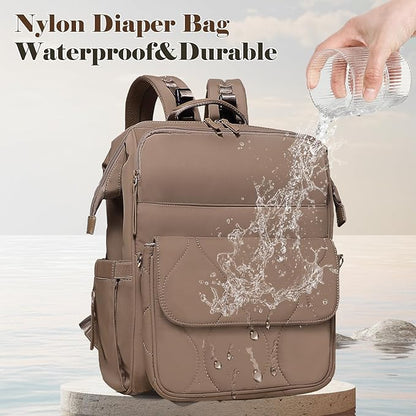 miss fong Diaper Bag Backpack - Baby Diaper Bag Travel Diaper Backpack with Diaper Changing Pad Large Capacity Baby Backpack with 12 Pockets for Mom & Dad -Brown