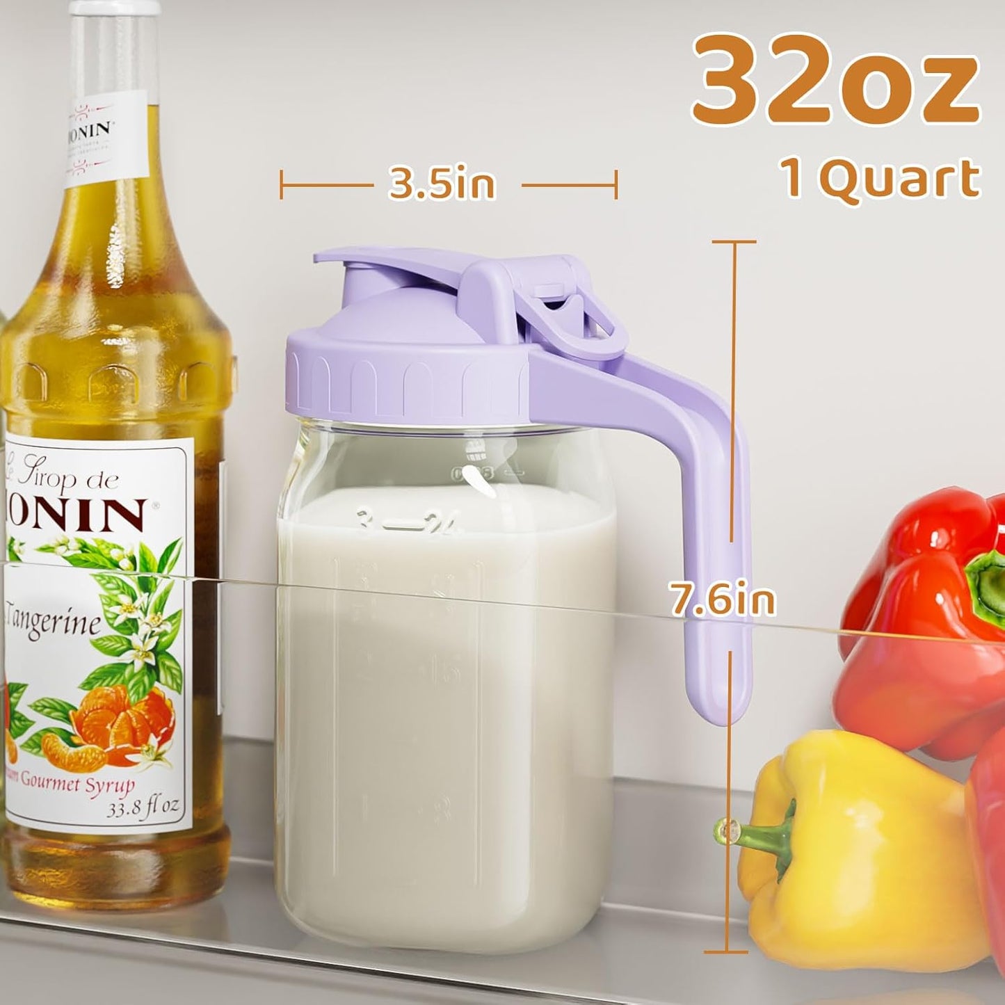 OneDream Breast Milk Pitcher 32oz Glass Pitcher with Lid, Formula Pitcher Leakproof Drip-Free Spout, Wide Mouth Mason Jar Pitcher for Easy Pouring, Dishwasher Safe Breastmilk Storage Pitcher