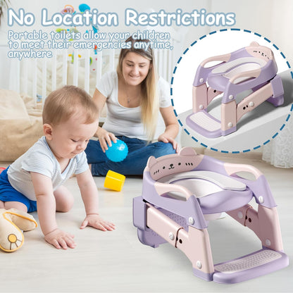3-in-1 Baby Potty Training Seat with 2 Step Ladder, Splash Guard Anti-Slip Pad, Height Adjustable Toddler Toilet Seat with Soft Cushion for Kids Boys Girls(Grey)