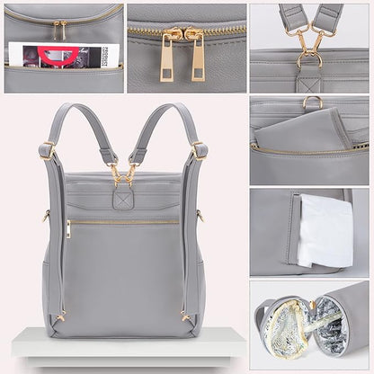 Minsong Diaper Bag Backpack,Fashion Leather Mommy Backpacks,Travel Toddler Baby Diaper Bags with in Bag Organizer and Changing Pad (Dark Grey)