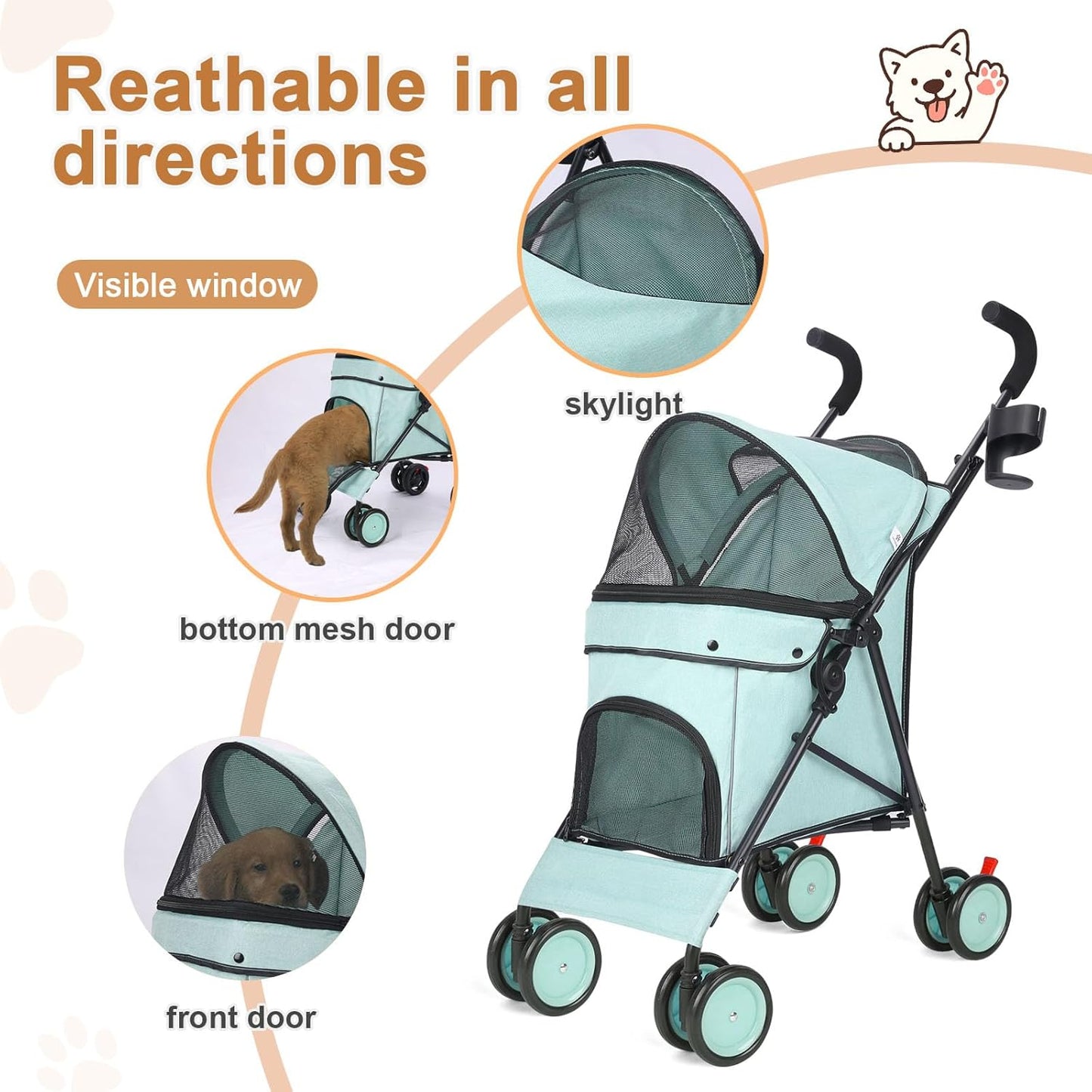 Wedyvko Travel Portable Dog Stroller, Pet Stroller for Small Puppy Dogs & Cats, Up to 33 lbs, Black