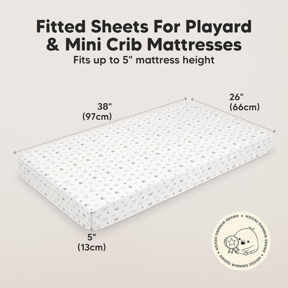 2-Pack Mini Crib Sheets Fitted - 38x26 Pack N Play Sheets for Pack and Play Mattress, Organic Cotton, Soft & Breathable Playard Bedding, Neutral Mini Toddler Bed Cover for Boys, Girls (Dragon Tale)