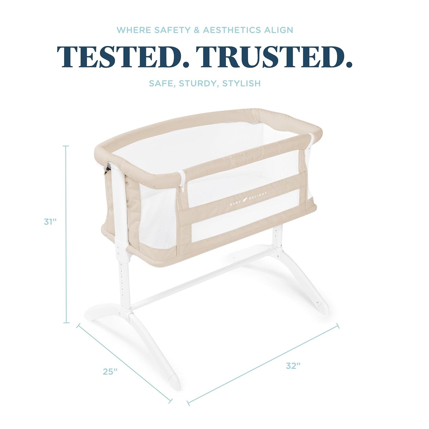Baby Delight Beside Me Serenity Bassinet | Lightweight Bedside Sleeper & Baby Bassinet | 7-Position Height Adjustment | 100% GOTS Certified Organic Cotton Fabric | Organic Sage