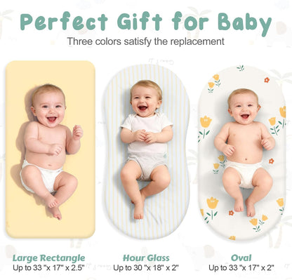 3 Pack Stretchy Bassinet Sheets 20" x 33" Compatible with Baby Delight, Angelbliss, Maxi-COSI & Most Regular Size Bedside Sleeper- Soft Breathable Fitted Bassinet Sheets for Baby - Yellow & Flower