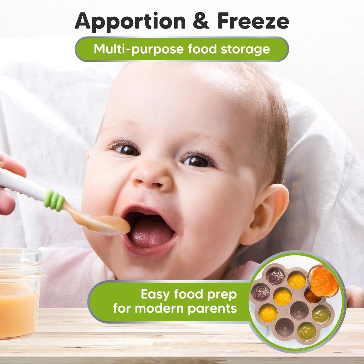KeaBabies Silicone Food Freezer Trays with Lid, 2oz x 10 Pods Baby Food Storage Containers, Easy Puree Meal Prep, Breast Milk Silicone Freezer Molds, Dishwasher, Microwave Safe, BPA-Free (Chai Latte)