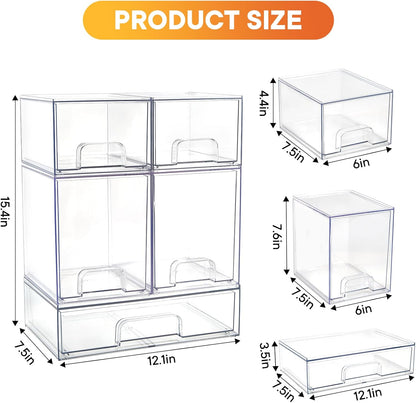 Baby Bottle Organizer, 4 Pack Clear Space-Saving Stackable Drawer with Handle, Baby Bottle Storage Organizer for Countertop and Cabinet