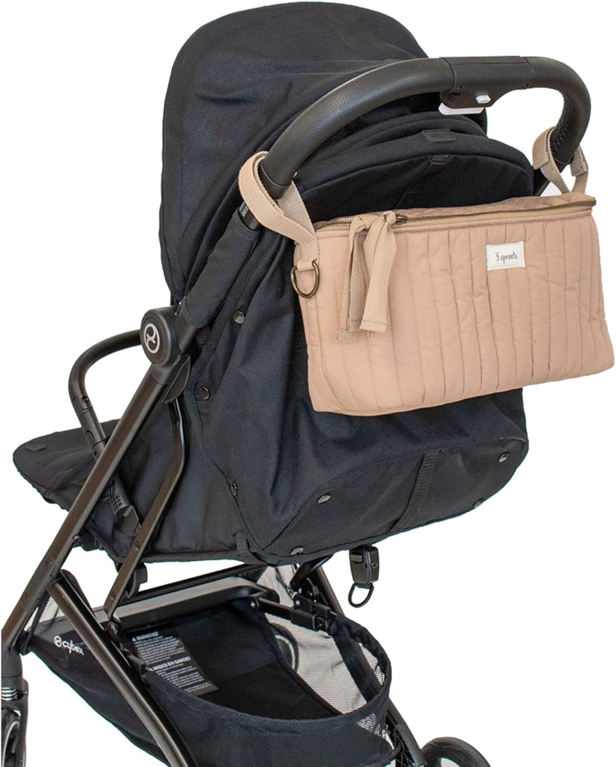 3 Sprouts Universal Quilted Stroller Organizer with Cup Holder and Zip Top - Durable Caddy Accessory with Storage - Shoulder Strap Converts Organizer to Small Diaper Bag - Gray
