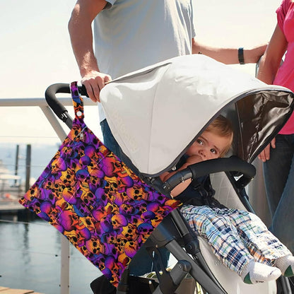 visesunny Bright Human Skull 2Pcs Wet Bag with Zippered Pockets Washable Reusable Roomy Diaper Bag for Travel,Beach,Daycare,Stroller,Diapers,Dirty Gym Clothes,Wet Swimsuits,Toiletries