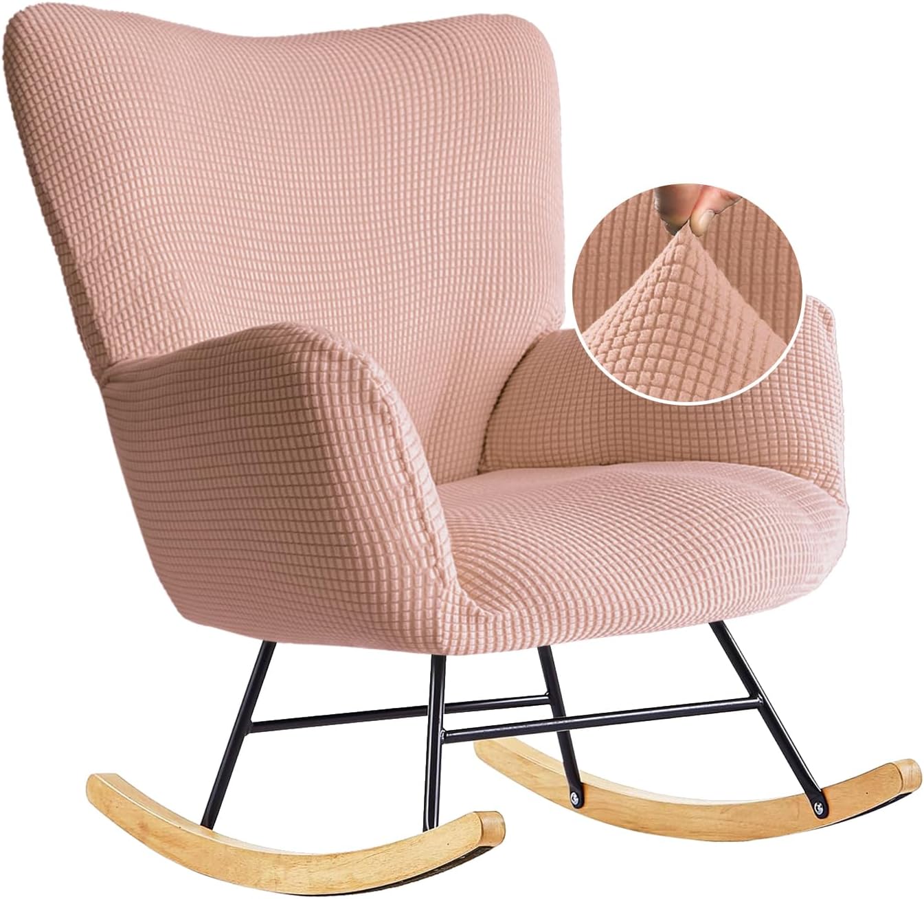 Nursery Rocking Chair Cover,1 Piece Glider Chairs Cover Slipcovers,Soft with Elastic Bottom Spandex Jacquard Small Checks,Furniture Protector Washable