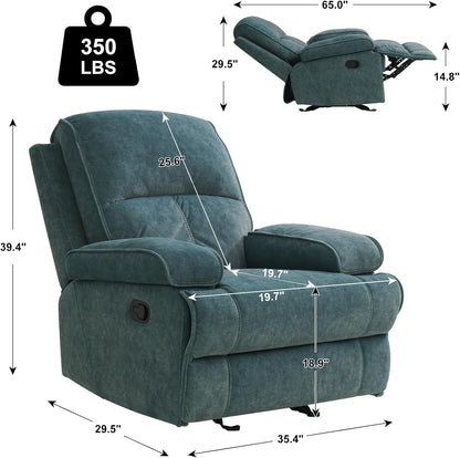 Swivel Rocker Recliner Chair for Adults, High Back Fabric Recliner with Deep Seat, Manual Glider for Living Room & Nursery, Grey