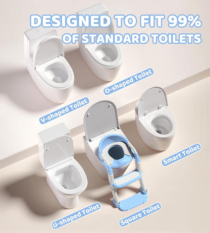2-in-1 Toddler Potty Training Toilet Seat with Step Stool Ladder – Adjustable Height Potty Chair Urinal for Baby Boys Girls Age 1-3, Foldable Training Potty with Splash Guard & Anti-Slip Feet, Grey