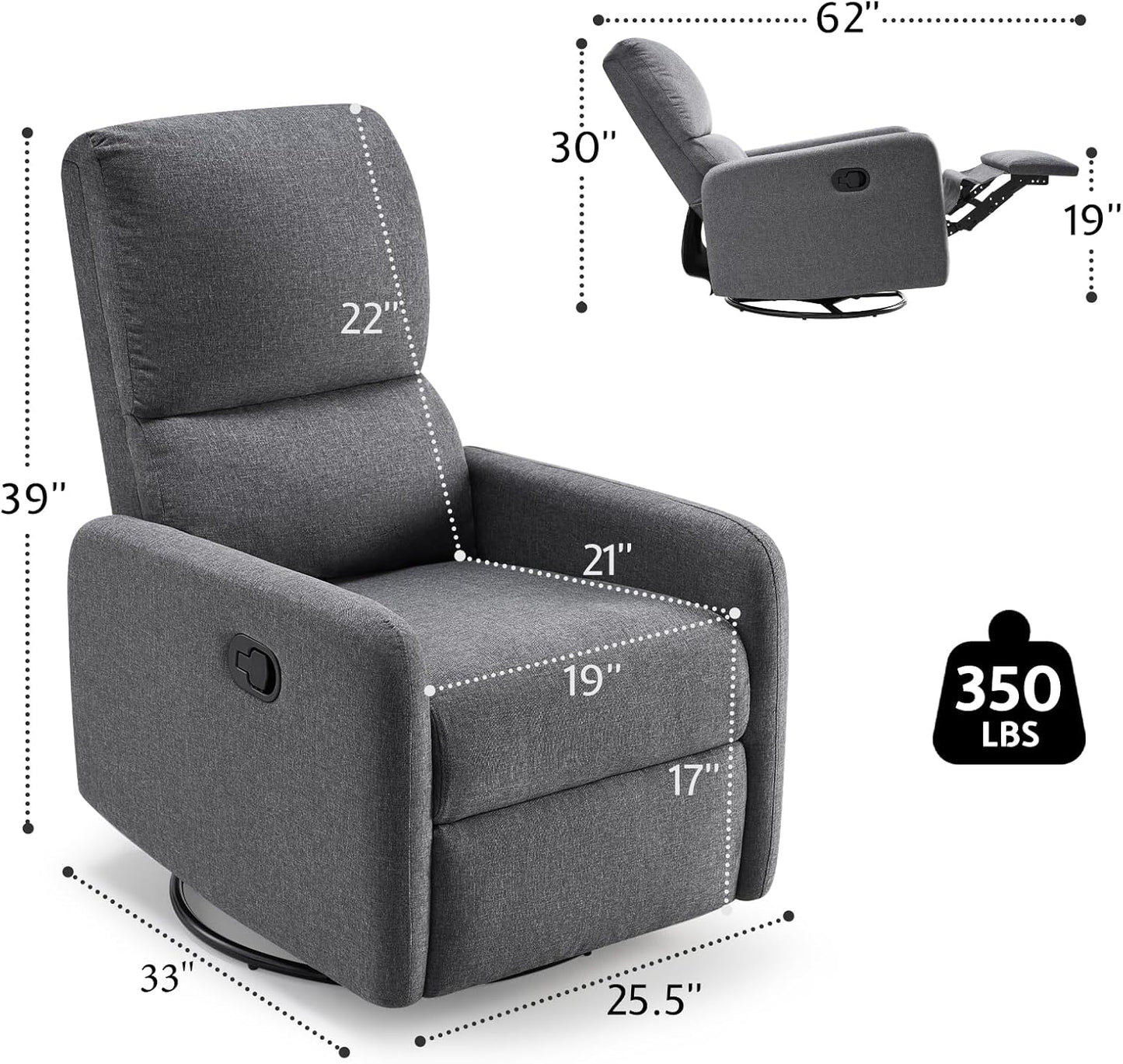 Jocisland Nursery Glider Chairs, Swivel Rocking Chair, Massage Rocker Recliner with High Back for Living Room Bedroom, Comfy Upholstered Modern Nursing Reclining Single Sofa, White Teddy