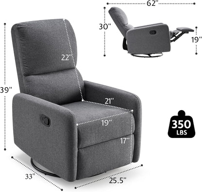 Jocisland Nursery Glider Chairs, Swivel Rocking Chair, Massage Rocker Recliner with High Back for Living Room Bedroom, Comfy Upholstered Modern Nursing Reclining Single Sofa, White Teddy