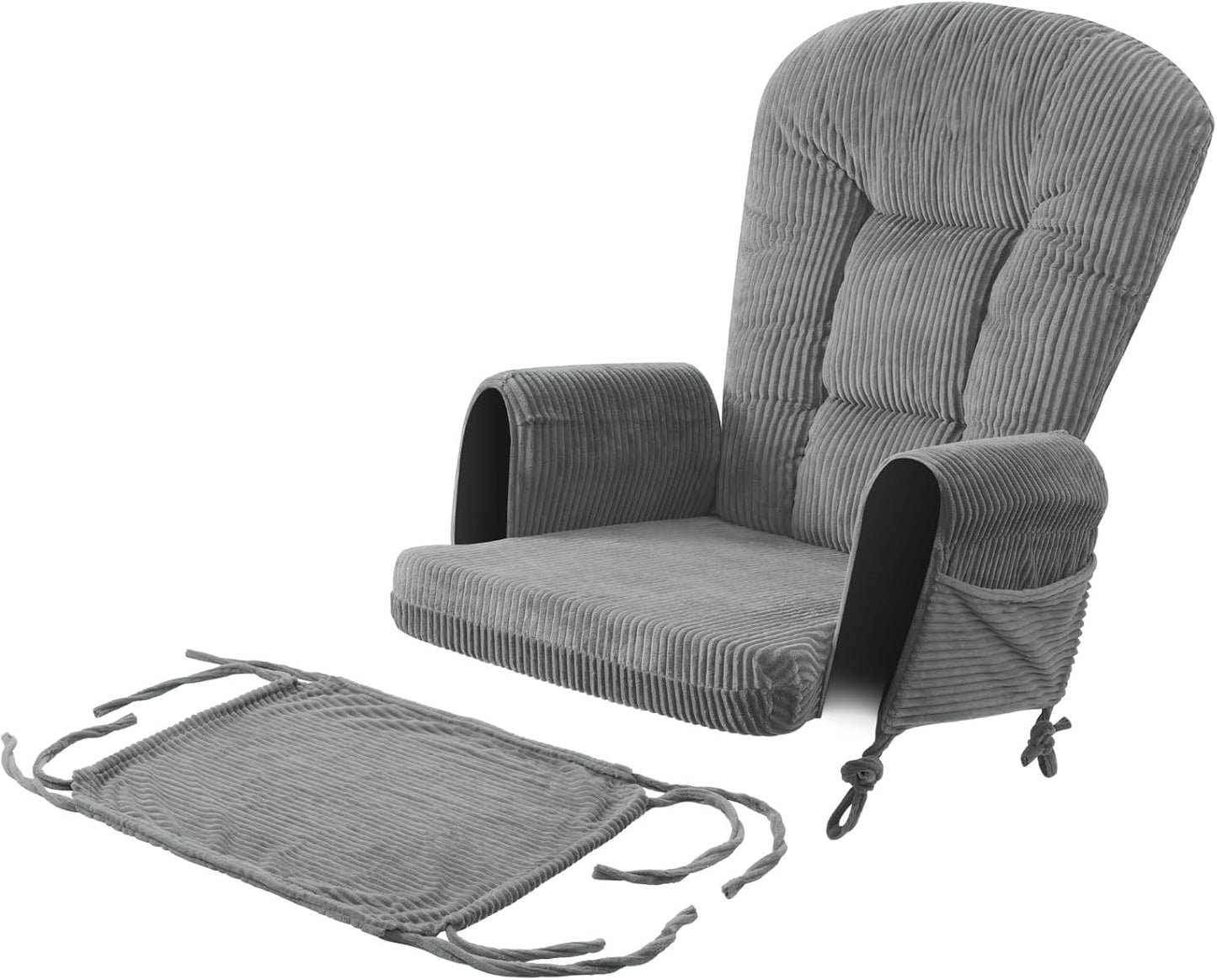 5PCS Glider Rocker Replacement Cushions with Storage Side Pockets, Thickened 3.5IN Seat & Supportive Striped Plush Rocking Chair Cushion Set with Ottoman Cover for Indoor Nursery, Beige