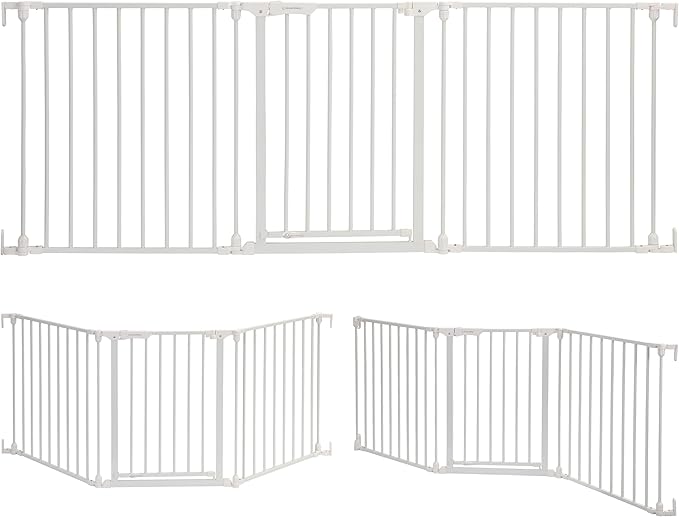 Dreambaby Discovery Metal Baby Gate - 76.5" Extra Wide 3 Panel Walk Through Door for Angled Openings, Configurable for Stairs and Hallways, 29in High