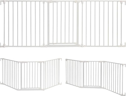 Dreambaby Discovery Metal Baby Gate - 76.5" Extra Wide 3 Panel Walk Through Door for Angled Openings, Configurable for Stairs and Hallways, 29in High