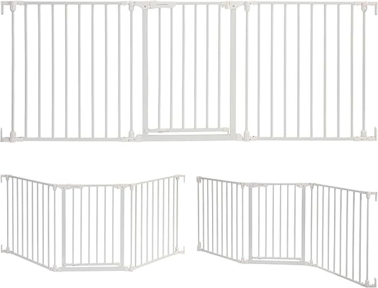 Dreambaby Discovery Metal Baby Gate - 76.5" Extra Wide 3 Panel Walk Through Door for Angled Openings, Configurable for Stairs and Hallways, 29in High