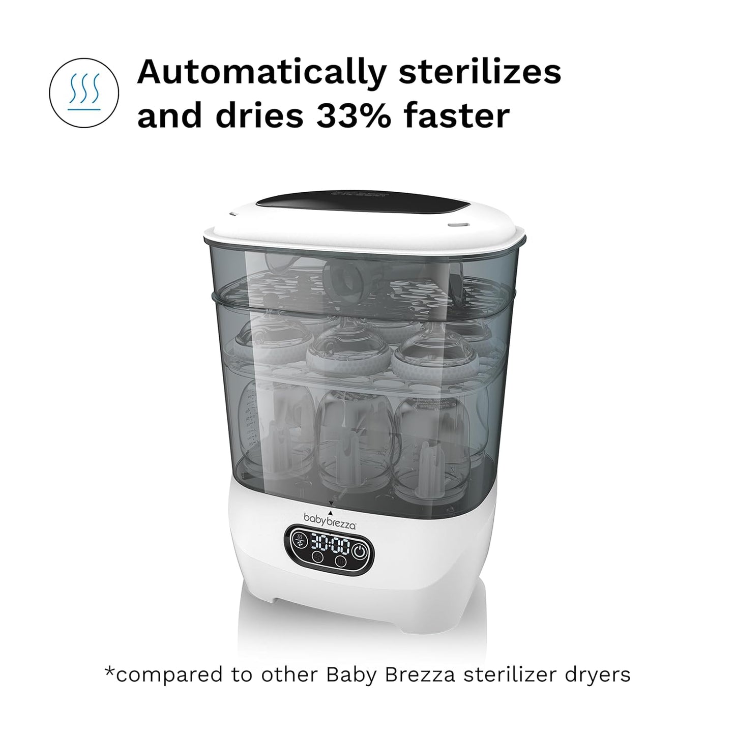 Baby Brezza Bottle Sterilizer and Dryer Advanced – 33% Faster - Largest Capacity Steam Sanitizer - Universal Sterilization Machine for All Bottles + Pump Parts - HEPA Air Filter