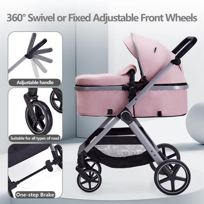 Lortsybab 2 in 1 Baby Stroller, Newborn Infant Toddler Convertible Pram Stroller for 0-36 Months Old Babies (Grey)