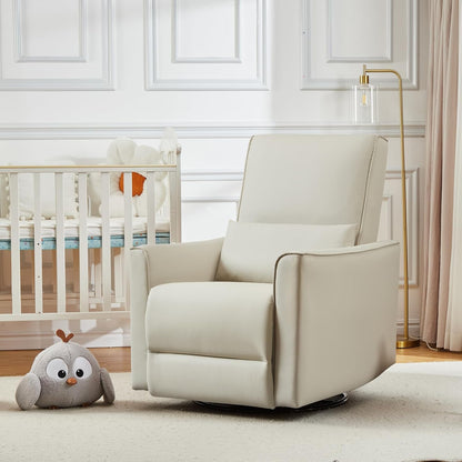 GAOMON Swivel Rocking Recliner Chair, Manual Leather Recliner Glider with Lumbar Support & Padded Armrest, Comfortable Rocker Nursery Single Sofa for Living Room and Bedroom (Cream)