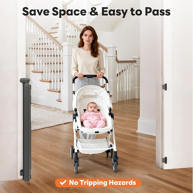 (2 Pack) Retractable Baby Gates for Doorways, Mesh Dog Gate for Stairs, Pet Gate Indoor, Extends to 55" Wide 33" Tall, Safety Toddlers Gates for Hallways, Indoor & Outdoor Use, Gray