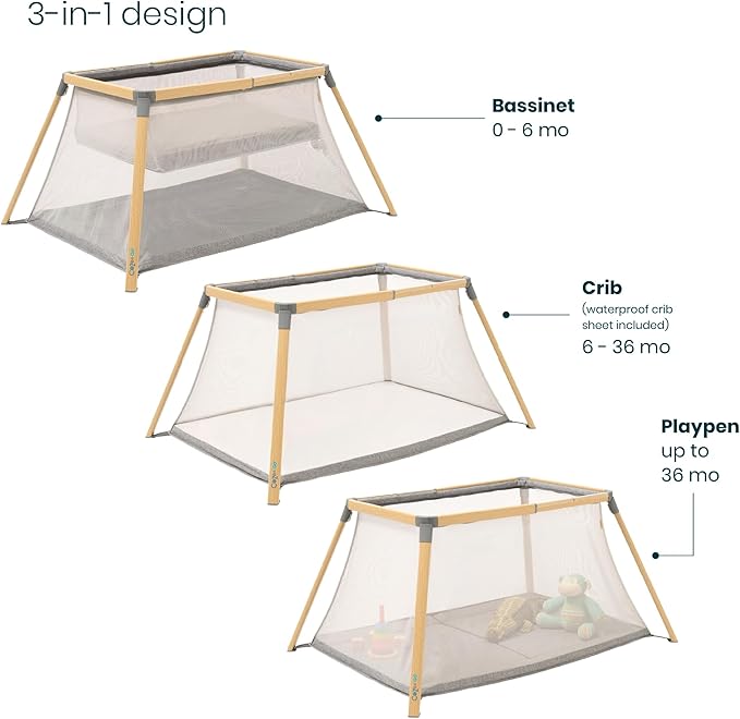 Tutti Bambini CoZee® Go 3-in-1 Portable Bassinet, Baby Playpen & Travel Crib | Foldable Playard with Mattress Included | Birth to 3 Years (Oak & Charcoal) | Baby essentials, Travel essentials, Baby registry search