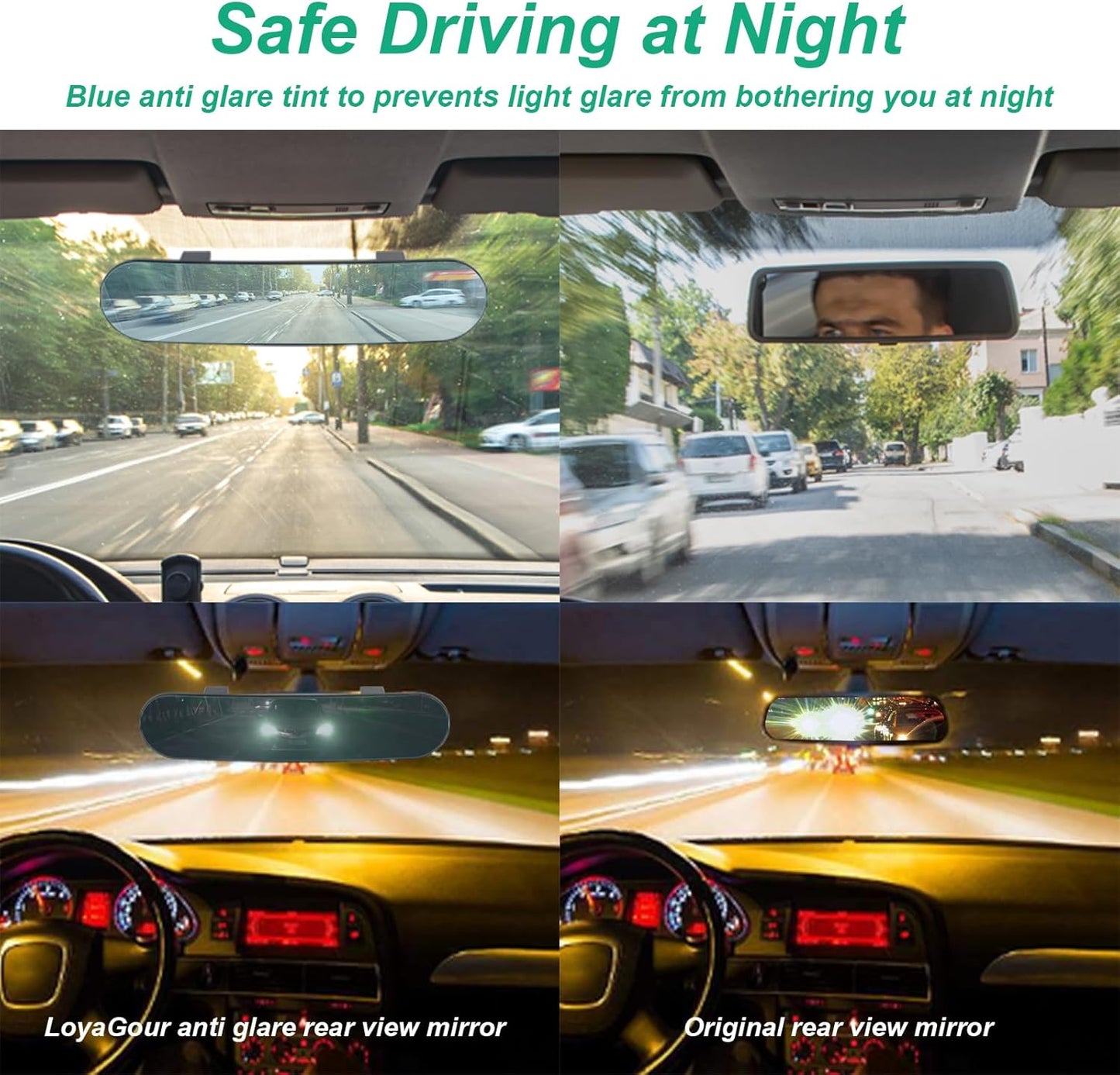 15" Rear View Mirror with Baby Mirror,Car Panoramic Rearview Mirrors Extender,Clip on Large Wide Angle Rear View Mirror for Truck Car and SUV (White)