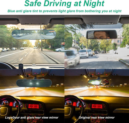 15" Rear View Mirror with Baby Mirror,Car Panoramic Rearview Mirrors Extender,Clip on Large Wide Angle Rear View Mirror for Truck Car and SUV (White)