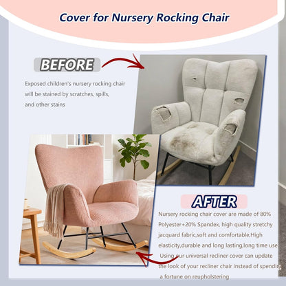 Nursery Rocking Chair Cover,1 Piece Glider Chairs Cover Slipcovers,Soft with Elastic Bottom Spandex Jacquard Small Checks,Furniture Protector Washable