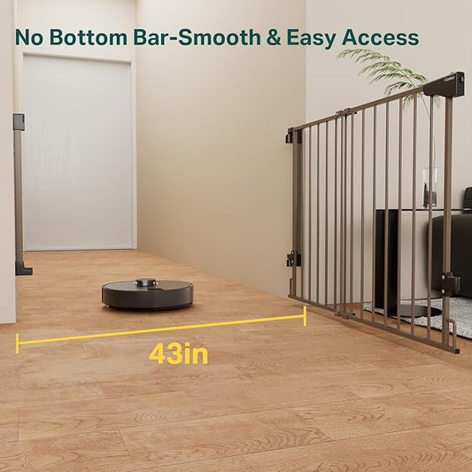 Cumbor 29.2–43" Baby Gate for Stairs, Wall-Mounted (Drill Required), Expandable No Bottom Bar Dog Gate, Auto Close Extra Wide Walk Thru, Pet & Toddler Proof Gate, Top & Bottom of Stairways (Brown)