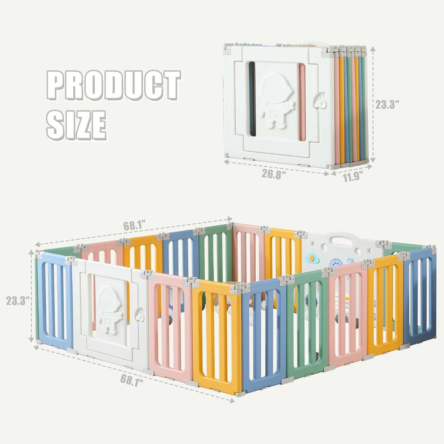Bestgame Baby Play Pen, Foldable Play Pens for Babies and Toddlers, 14 Panels Extra Large Baby Playpen, Astronauts Portable Fence, Kids Gate Playpen Yard - Grey