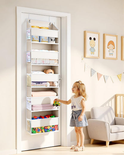 ULG 1 Pack Over Door Organizer with 5 Large and 10 Mesh Side Pockets, 44 lbs Weight Capacity Hanging Storage with Clear Window Kids Toys, Shoes, Diapers, Dark Grey, 5 Layers