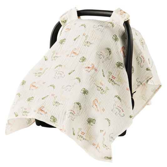 100% Muslin Cotton Car Seat Cover for Baby, Soft Breathable Car Seat Canopy, Universal Infant Carseat Cover Sun Protector, Lightweight Summer Stroller Cover for Boys Girls - Strawberry