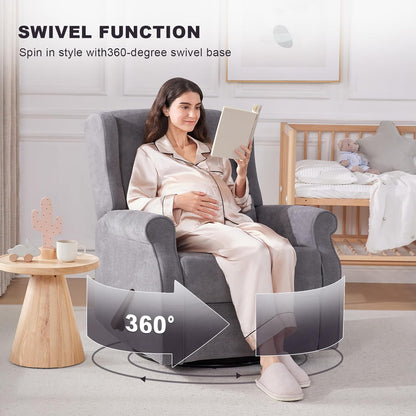 Eiayeebil Nursery Swivel Glider Recliner,Rocking Chair Nursery with Footrest,Rocking Recliner Chair for Nursery,Glider Rocker Recliner for Living Room & Bedroom,Beige