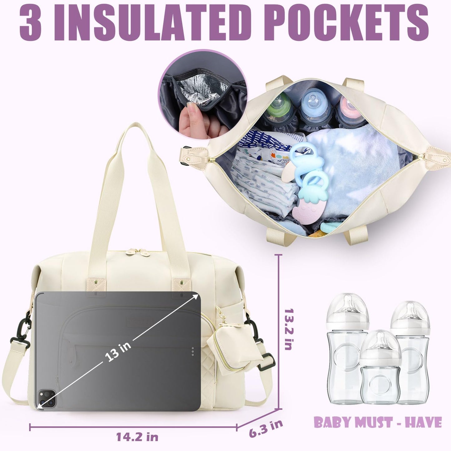 Tuwubi Diaper Bag Tote,Baby Diaper Bag with Pacifier Case Large Travel Diaper Tote Caddy for Mom and Dad Multifunction Large Baby Bag - M-Pink