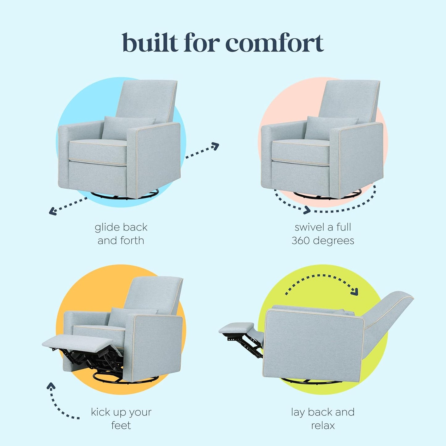 Davinci Piper 360° Swivel Rocker Recliner Chair - Glider Rocking Chair for Nursery and Living Room- GREENGUARD Gold, FSC & Certi-PUR US Certified - Ultra Comfy Glider Recliner Nursery Chair - Cream