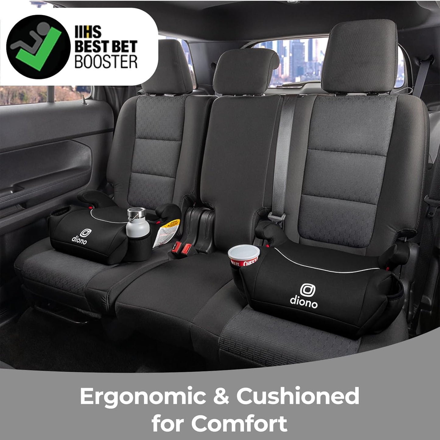 Diono Solana, No Latch, Single Backless Booster Car Seat, Lightweight, Machine Washable Covers, Cup Holders, Blue