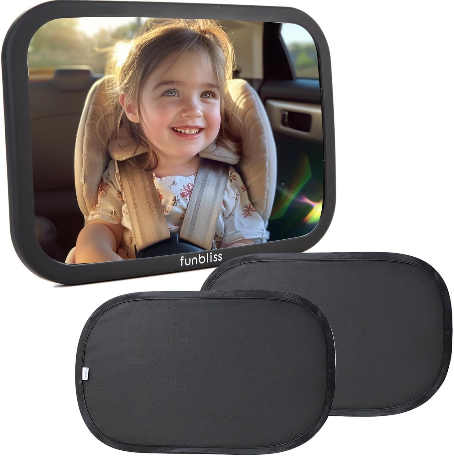 Funbliss 2-Pack Baby Car Mirror - Shake-Proof & Shatterproof, 360° Adjustable Angle, Clear Wide View for Rear-Facing Infants, Easy Install, Perfect Baby Travel Gear & Carseat Accessories