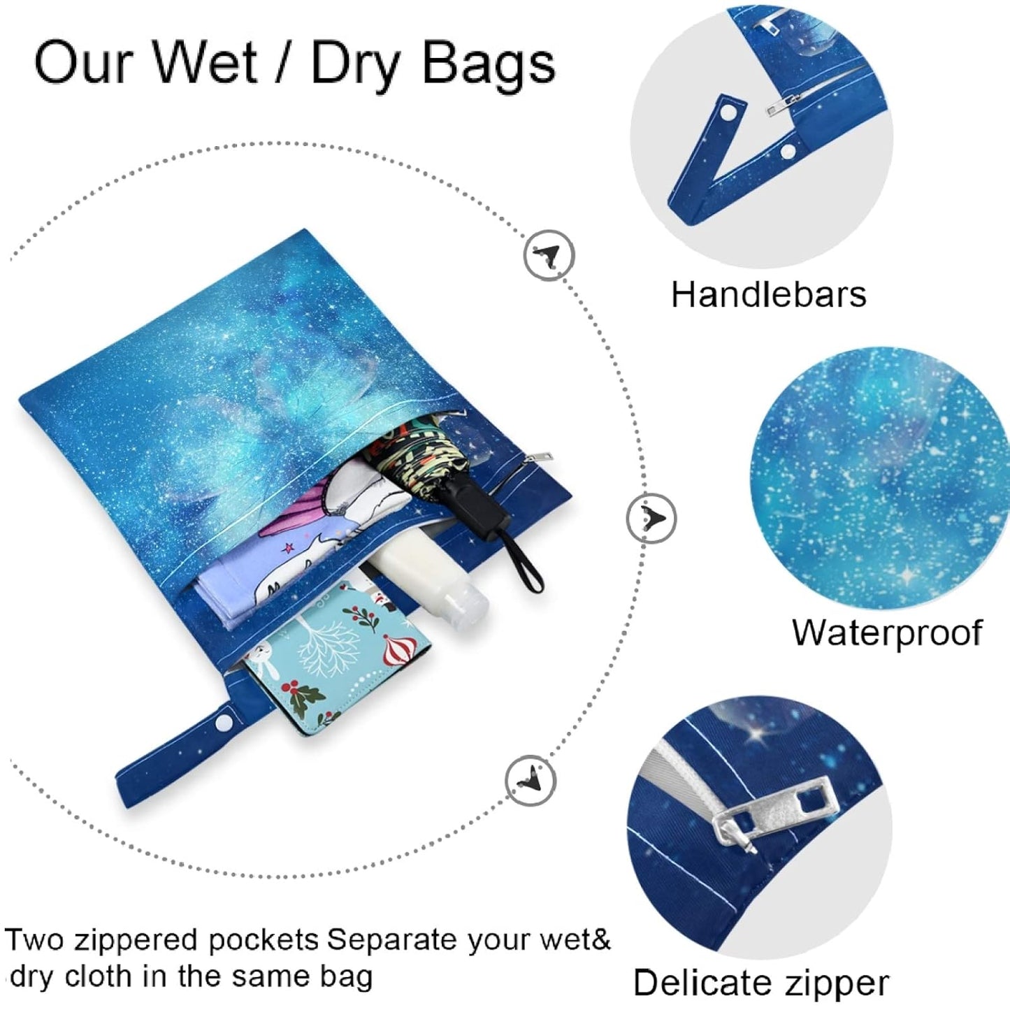 visesunny Colorful Donut Candy 2Pcs Wet Bag with Zippered Pockets Washable Reusable Roomy for Travel,Beach,Pool,Daycare,Stroller,Diapers,Dirty Gym Clothes, Wet Swimsuits, Toiletries