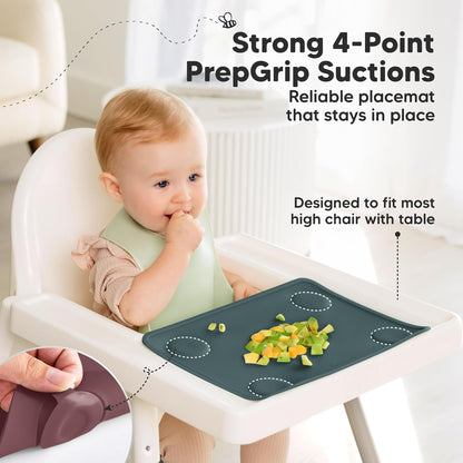 KeaBabies 2pk Silicone Placemats for Toddlers, Kids - 12x9 Non Slip Suction Baby Silicone Placemat for Restaurants, Dining Table,Travel, Easy to Clean, Food Grade/BPA-Free,Small Baby Table Mat(Slate)