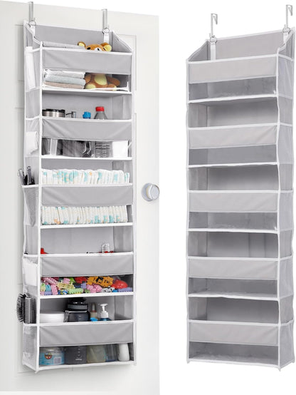 ULG 1 Pack Over Door Organizer with 5 Large and 10 Mesh Side Pockets, 44 lbs Weight Capacity Hanging Storage with Clear Window Kids Toys, Shoes, Diapers, Dark Grey, 5 Layers
