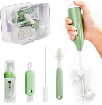 Bottle Cleaning Kit – BPA Free Brush Set, 6 in 1 Travel Bottle Cleaner Kit with Silicone Brushes for Bottle, Breast Pump, Straw, Nipple - Portable Bottle Washing Kit