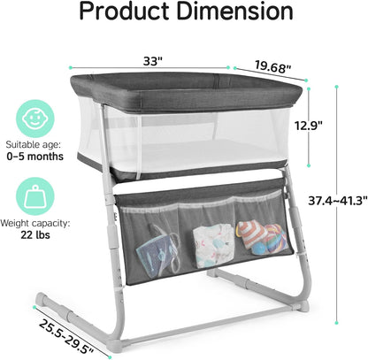 Cowiewie Bassinet Bedside Sleeper,Baby Bassinet Slides Over Bed,5-Position Height Adjustment & Breathable All-Mesh Wall Bedside Bassinet for Baby,Space-Saving Bedside Crib, Height(37.4-41.3") (Beige)