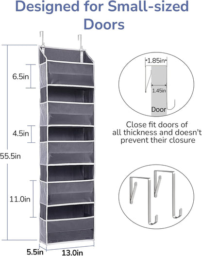 ULG 1 Pack Over Door Organizer with 5 Large and 10 Mesh Side Pockets, 44 lbs Weight Capacity Hanging Storage with Clear Window Kids Toys, Shoes, Diapers, Dark Grey, 5 Layers