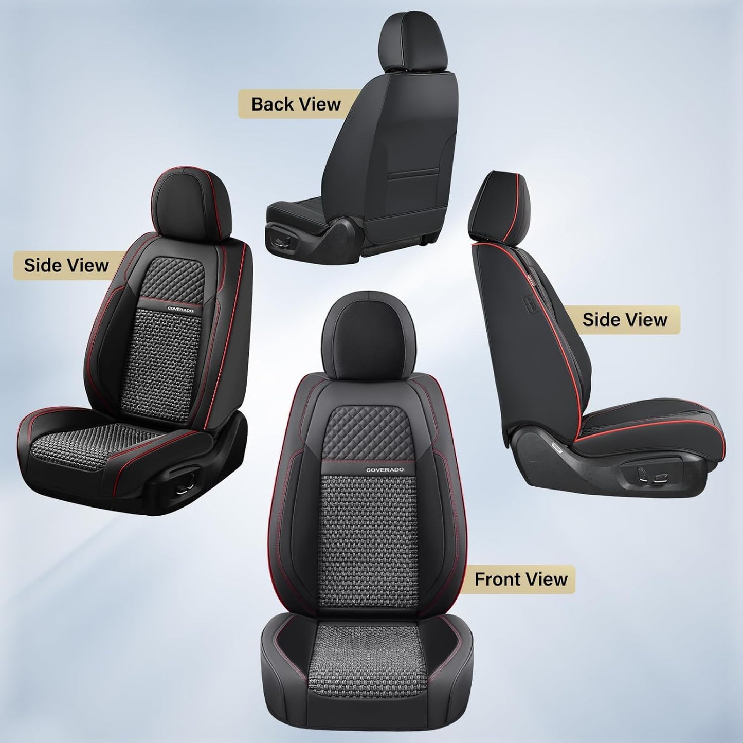 Coverado Leather Seat Covers for Car, Waterproof Car Seat Covers Full Set, 2 in 1 Conversions Car Seat Cover Protector Car Accessories Universal Fit for Most Cars SUVs and Trucks Beige