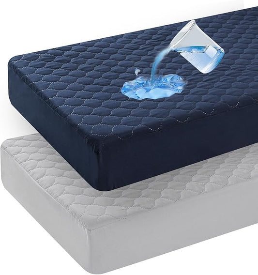 david's kids 2 Pack 52''x28'' Waterproof Crib Mattress Protector Pad Cover Stretch up to 8", Fitted Standard Crib and Toddler Mattresses, Ultra Soft and Breathable for Boys Girls, Grey & Navy Blue