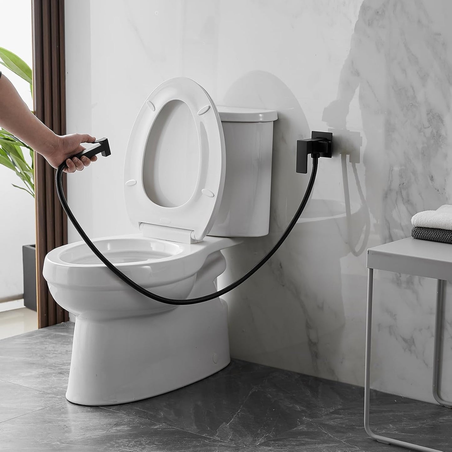 BWE Handheld Toilet Bidet Sprayer with Adjustable Water Pressure for Toilet Hot and Cold Bidet Spray Set Brass Toilets Bidets Wall Mount Cleaning Faucet Jet for Feminine Wash, Matte Black